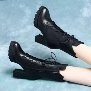 Damen Elegante Ankle Boots mit hohem Blockabsatz und Schnürung Drune
