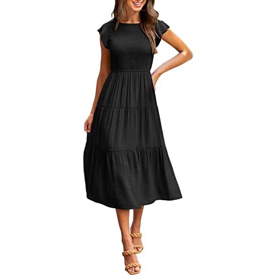 Damen Midikleid mit gesmoktem Oberteil und voluminösem Rock Drune