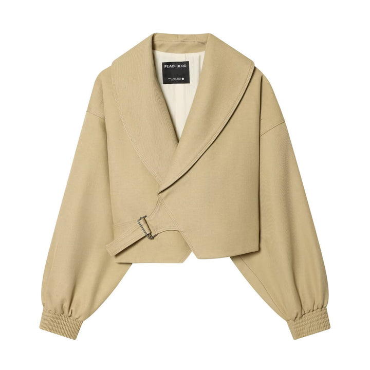 Damen Cropped Trenchjacke mit weitem Schalkragen, Bindegürtel und Ballonärmeln Drune