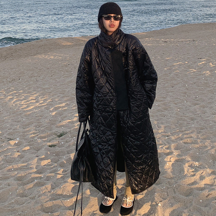 Damen Maxilanger Steppmantel mit Karosteppung und Oversize-Schnitt Drune