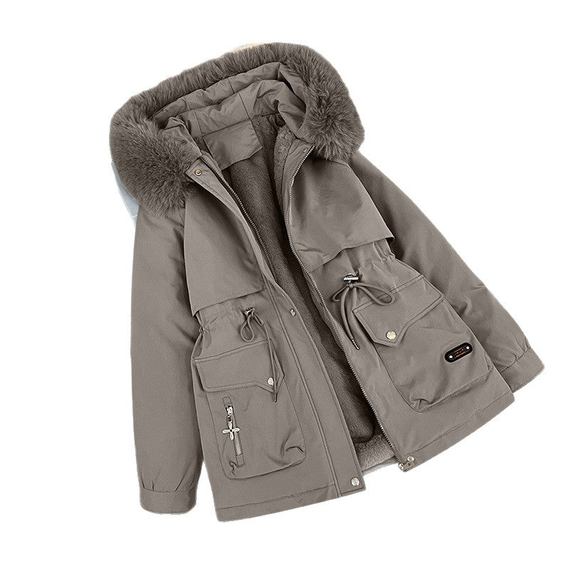 Damen nan wattierter Parka mit abnehmbarer Kunstfellkapuze, Teddyfutter und taillierbarem Kordelzug Drune