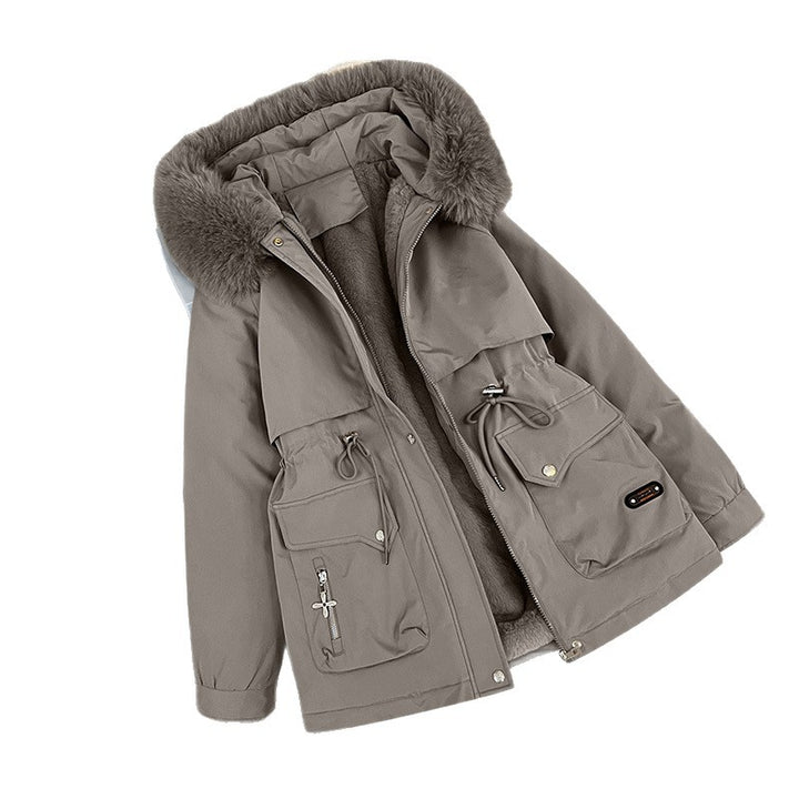 Damen nan wattierter Parka mit abnehmbarer Kunstfellkapuze, Teddyfutter und taillierbarem Kordelzug Drune