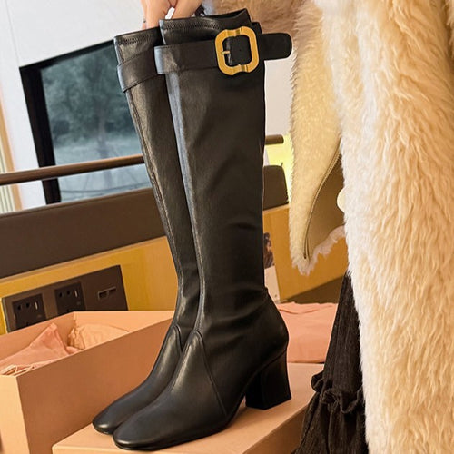 Damen Stretch-Stiefelette mit mittlerem Blockabsatz Drune