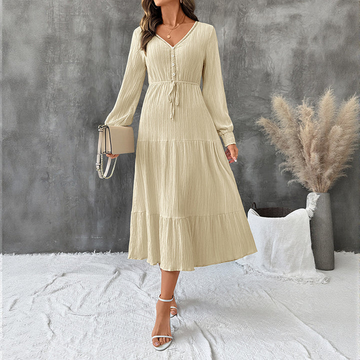 Damen Langes Wickelkleid mit Taillenbindung Drune