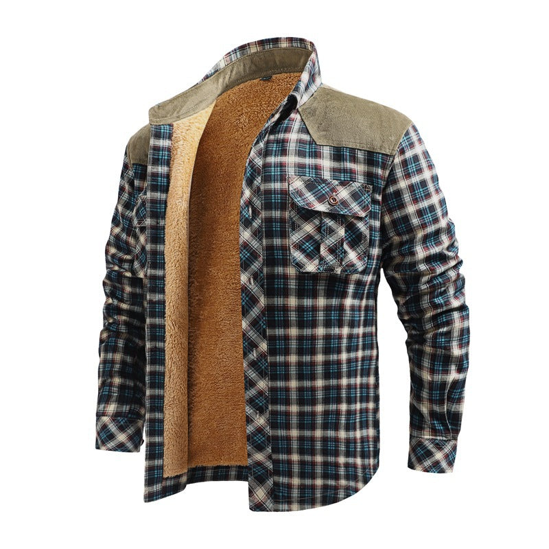 Herren Modische Flanellhemdjacke mit Teddyfutter und Schulterpatten Drune