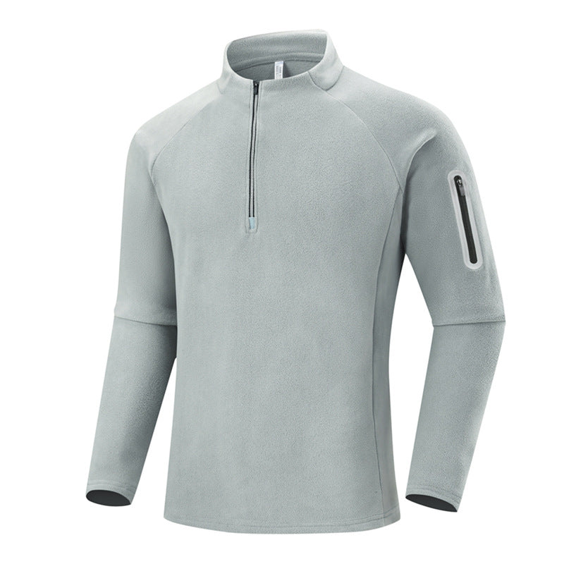 Herren Fleece-Halbzip-Trainingsshirt mit Stehkragen und Ärmel-Reißverschlusstasche Drune