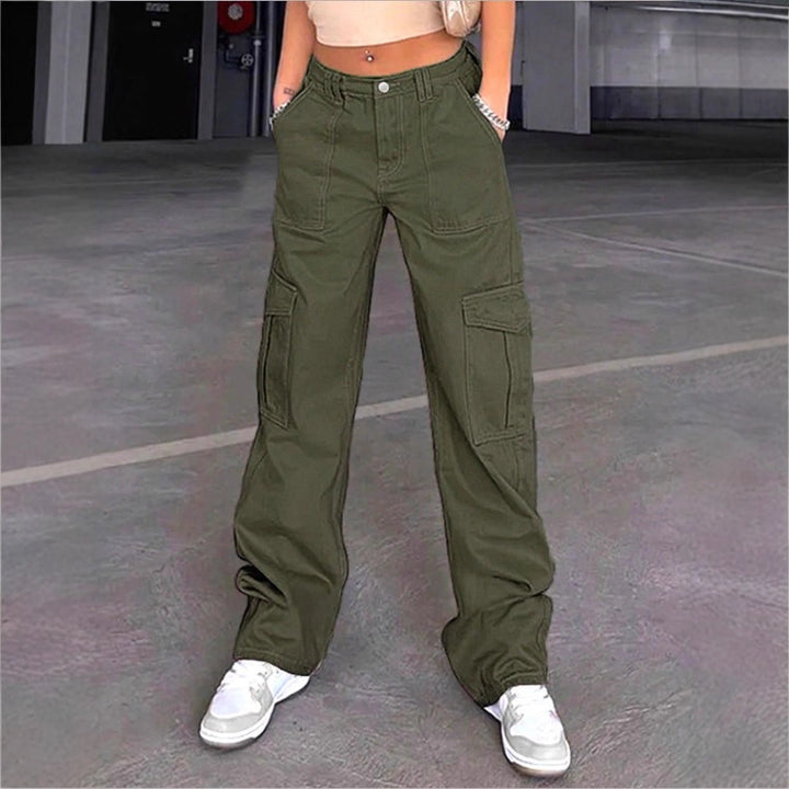 Damen weite Cargo-Hose mit hoher Taille, aufgesetzten Klappentaschen und legerer Baggy-Passform Drune