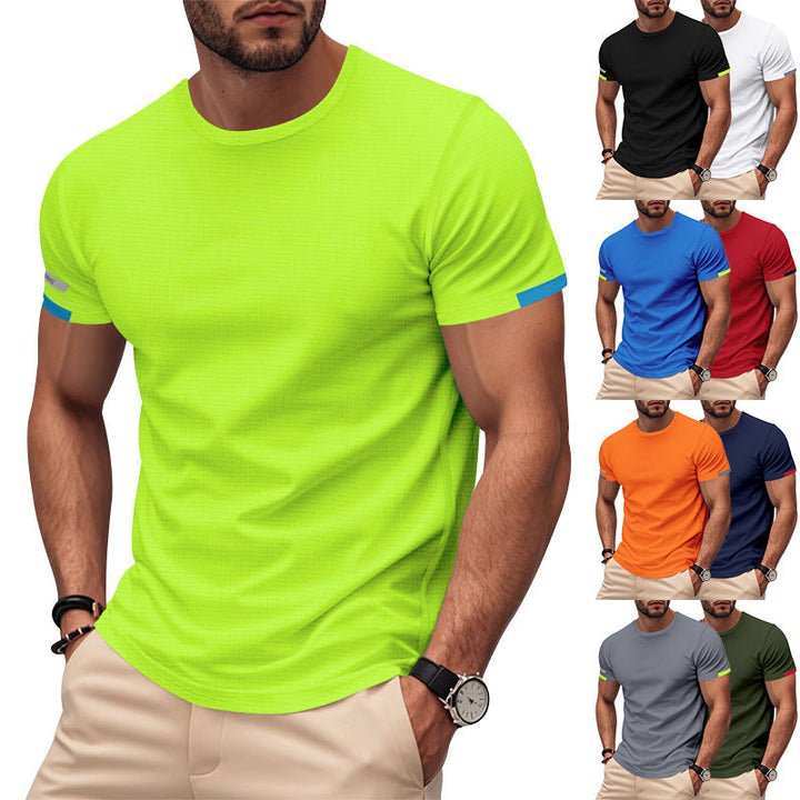Herren nan athletisches Funktions-T-Shirt mit Rundhalsausschnitt, körpernahem Stretchschnitt und kontrastierendem Ärmelsaum Drune
