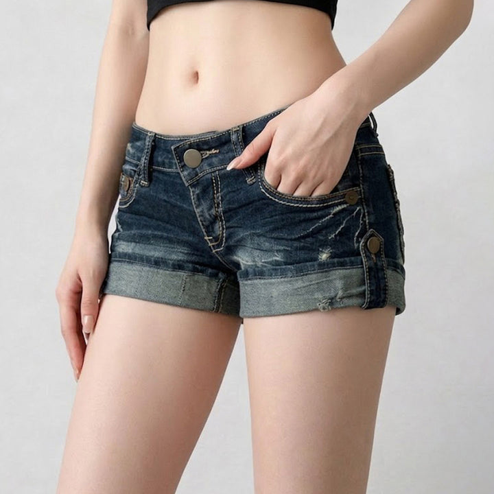 Damen lässige Denim-Shorts mit modischen Distressed-Details und umgeschlagenem Saum Drune