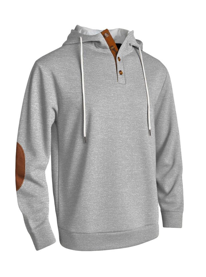 Herren nan Kapuzenpullover im puristischen Freizeitstil mit Henley-Knopfleiste, kontrastierter Kapuzeninnenseite und Ellenbogenaufnähern Drune