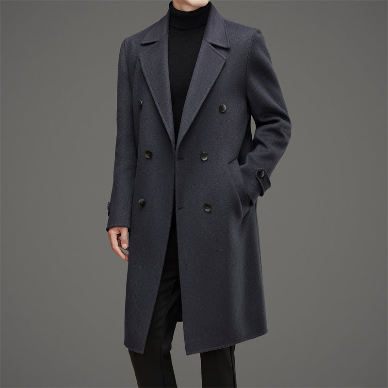 Herren eleganter Doppelreiher-Mantel aus hochwertigem Woll-Mix mit isolierender Fütterung Drune