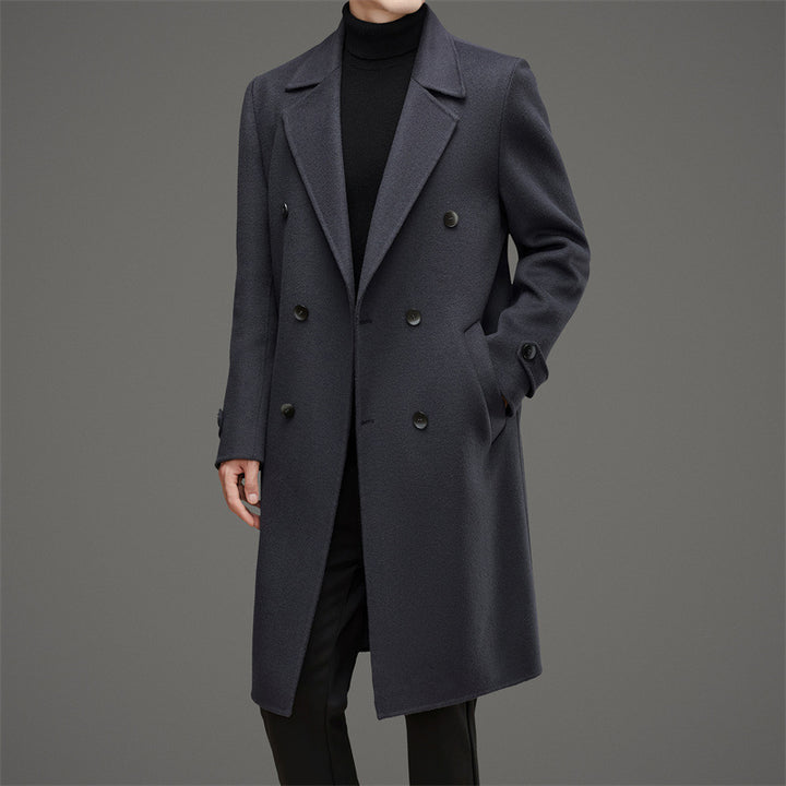 Herren eleganter Doppelreiher-Mantel aus hochwertigem Woll-Mix mit isolierender Fütterung Drune