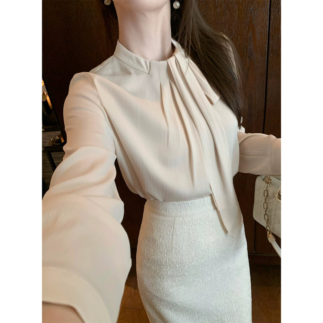 Damen Elegante und figurbetonte Bluse mit Schleifendetail Drune