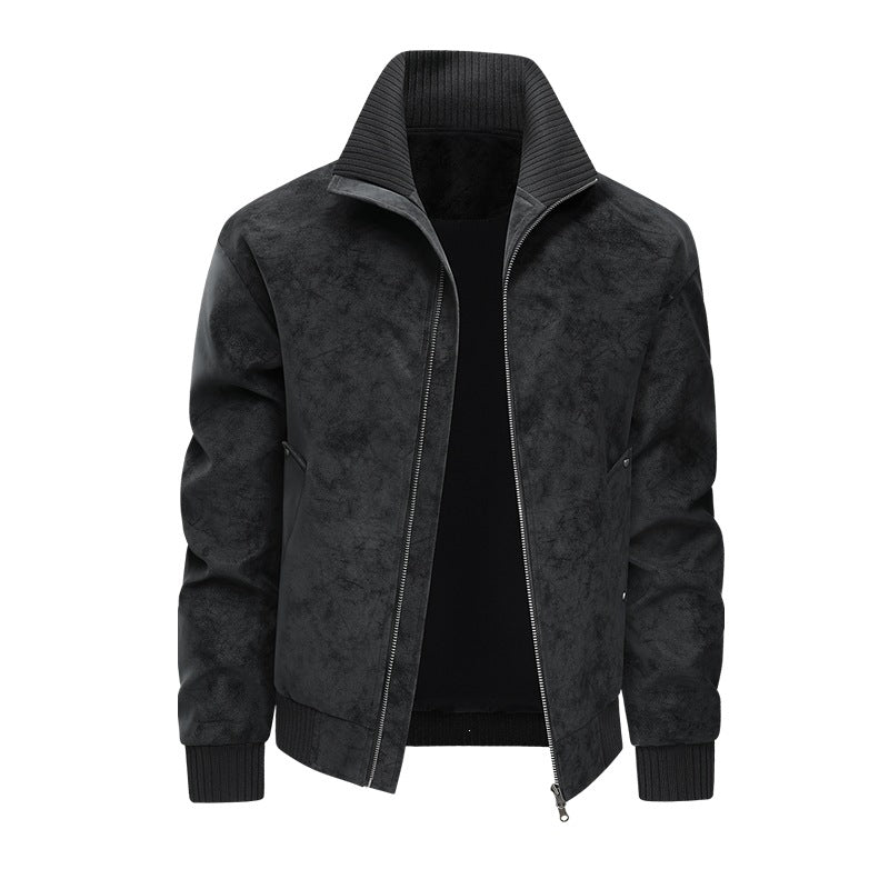 Herren Velours‑Imitat Bomberjacke mit Stehkragen, Thermofutter & Reißverschluss Drune