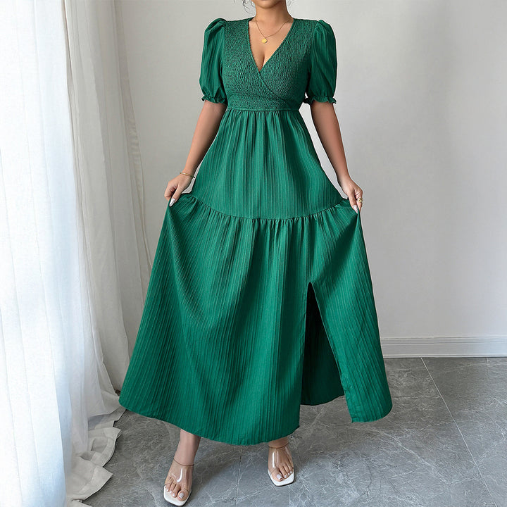 Damen Maxi-Jumpsuit mit gerafften Ärmeln und schwingendem Rock Drune