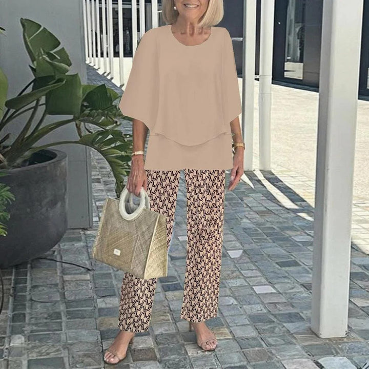 Damen nan Lagen-Tunika mit Cape-Ärmeln und knöchellanger Geradebeinhose mit Grafikprint Drune