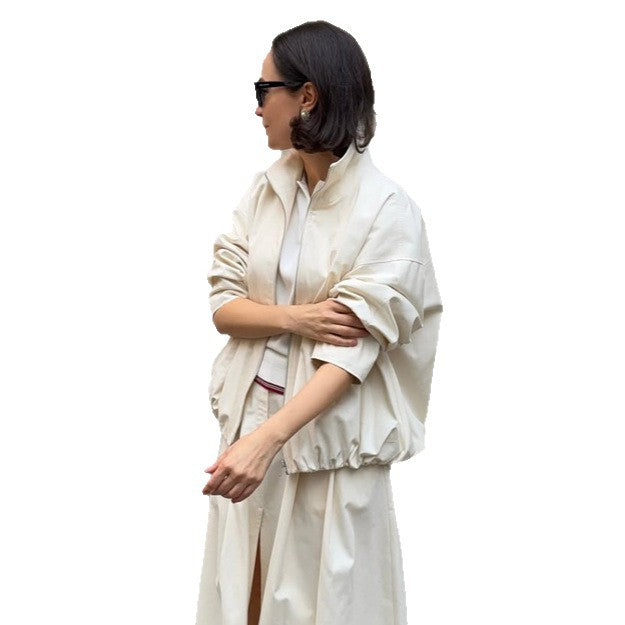 Damen Oversize Cropped-Blouson mit Tunnelzug und fließendem Maxi‑Rock mit Beinschlitz Drune