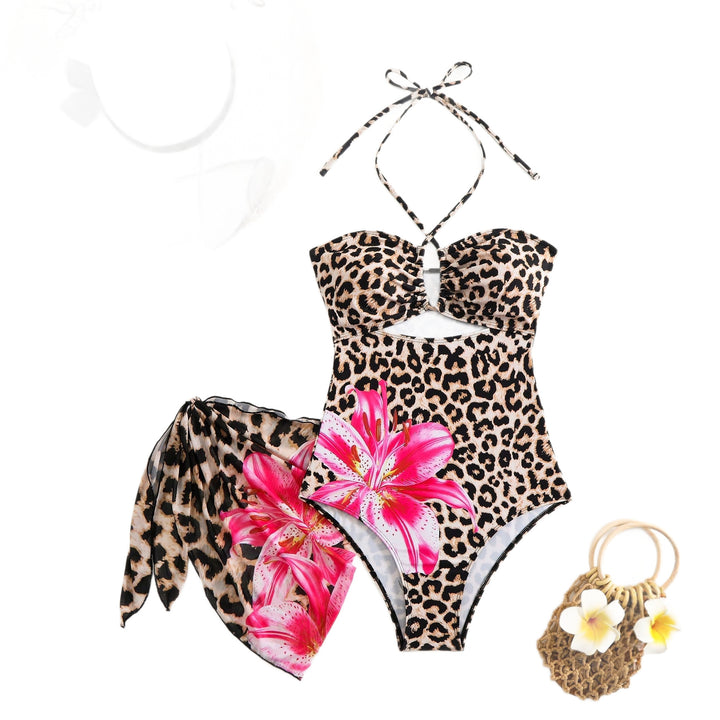 Damen Chic Cut-Out Badeanzug mit floralem Wickelrock Drune