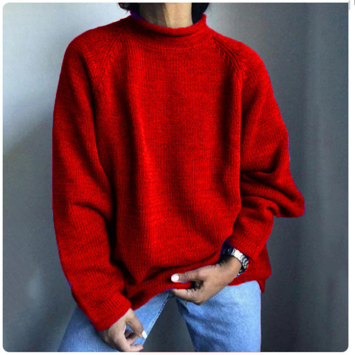 Damen nan kastiger Feinstrickpullover mit kurzem Stehkragen und Raglanärmeln Drune