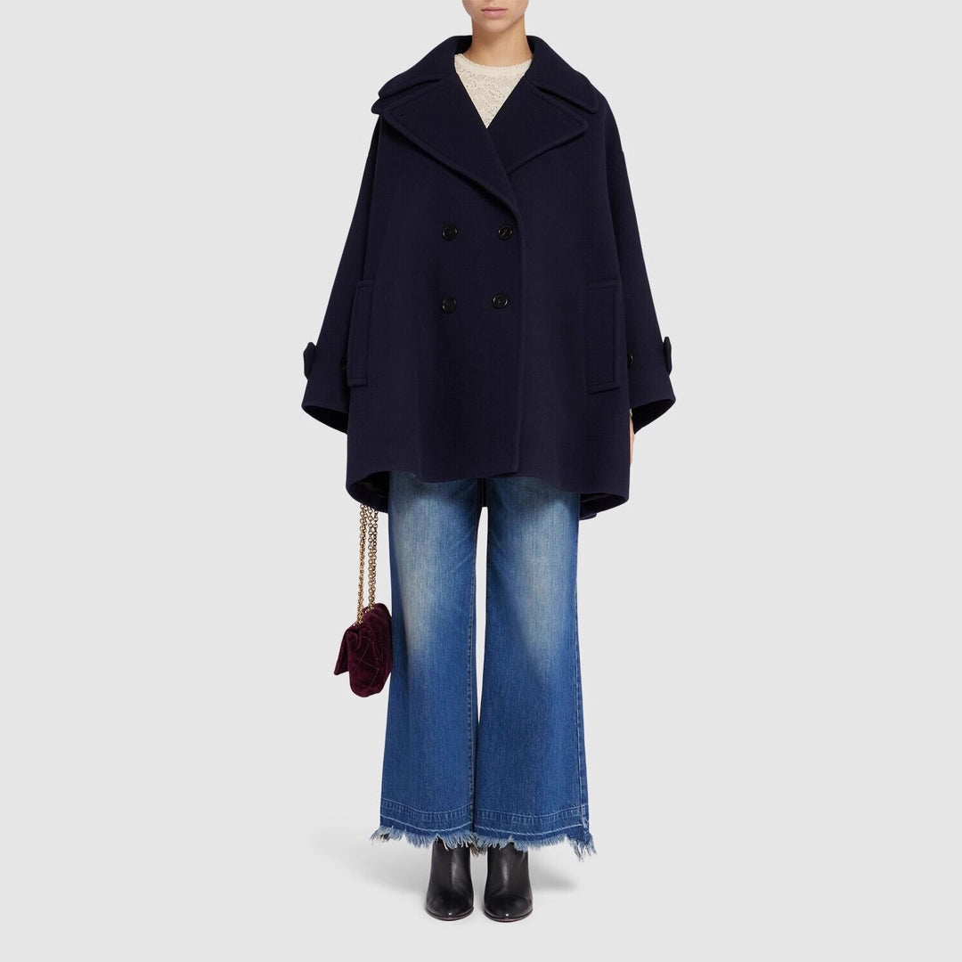 Damen Oversize-Cape-Mantel mit Doppelreiher und weitem Revers Drune