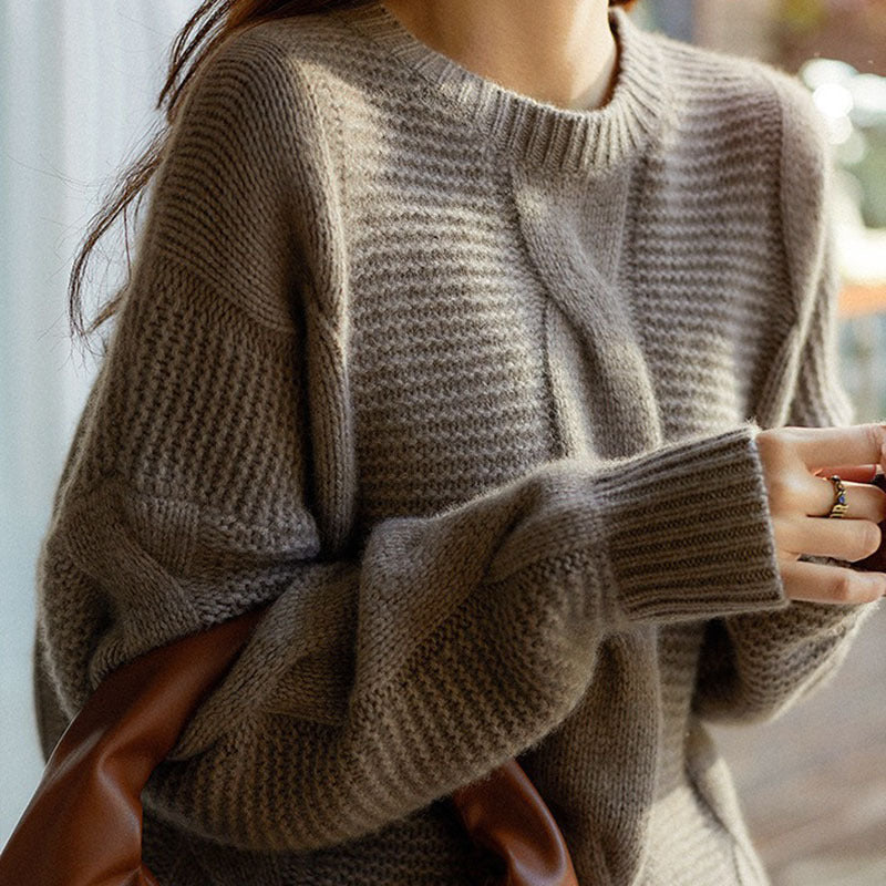 Damen Grobstrickpullover mit strukturiertem Design und breiten Ärmeln Drune