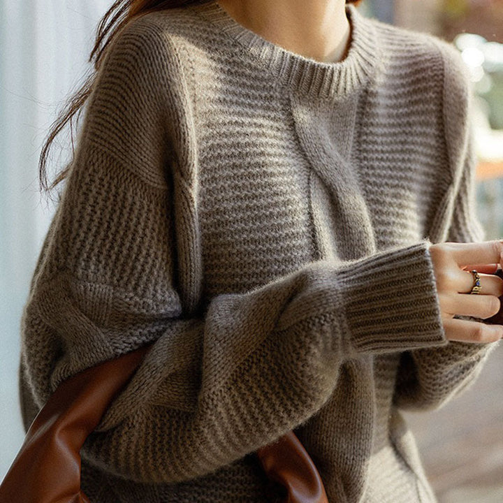 Damen Grobstrickpullover mit strukturiertem Design und breiten Ärmeln Drune