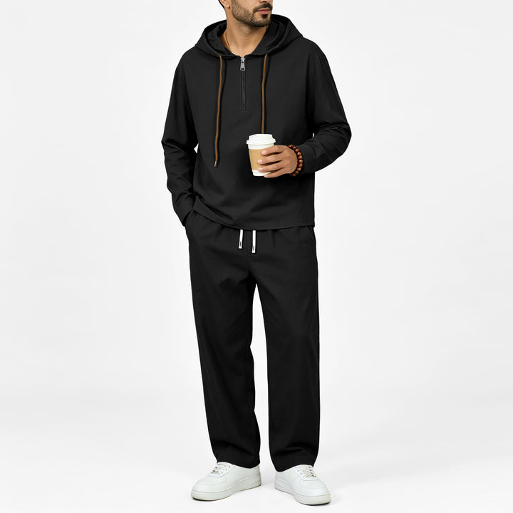 Herren Leichter Halbzip-Kapuzenpullover im Relaxed-Fit mit Kordelzug Drune