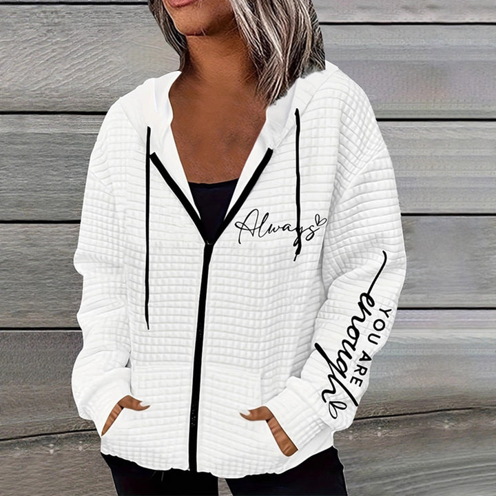 Damen nan oversized Kapuzenjacke mit Reißverschluss, handgeschriebener Typo-Applikation und Kontrast-Eingrifftaschen Drune