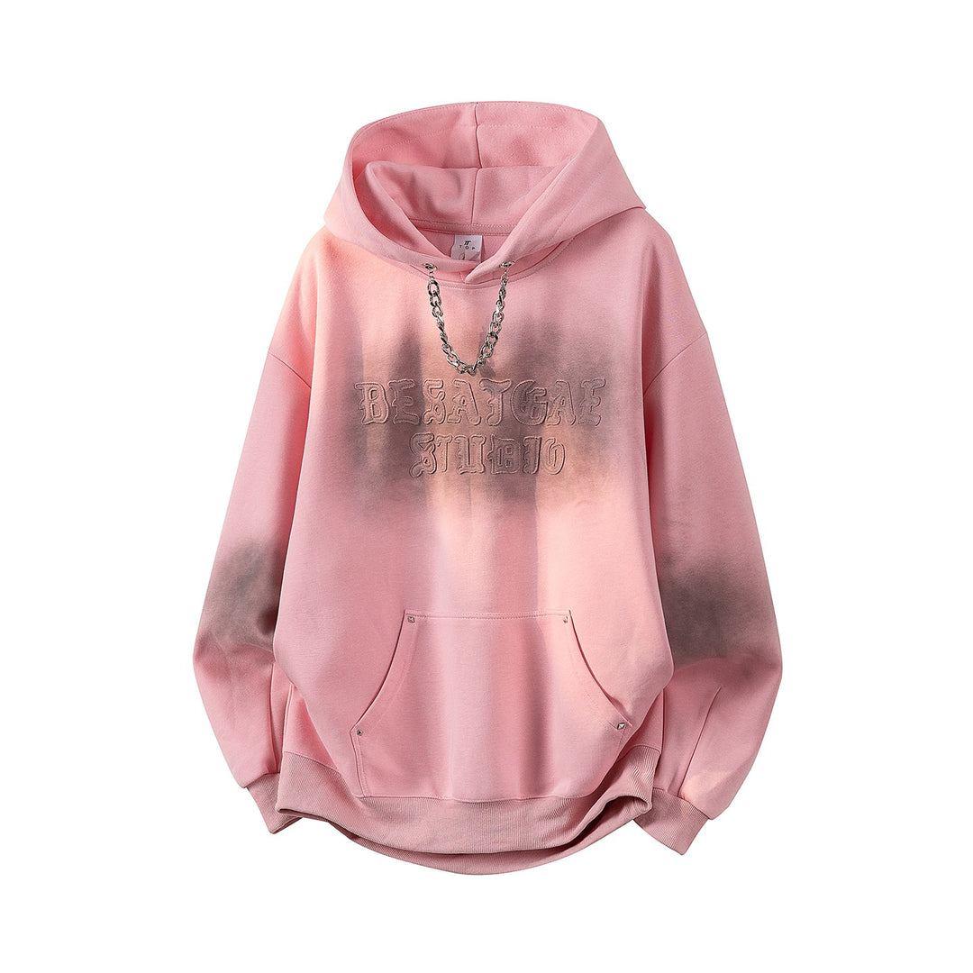 Unisex Oversize Kapuzenpullover mit handschriftlichem Grafik-Print, Kängurutasche & geripptem Saum Drune