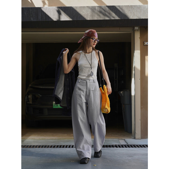 Damen Weite strukturierte High‑Waist Bundfaltenhose im Baggy‑Culotte‑Look Drune