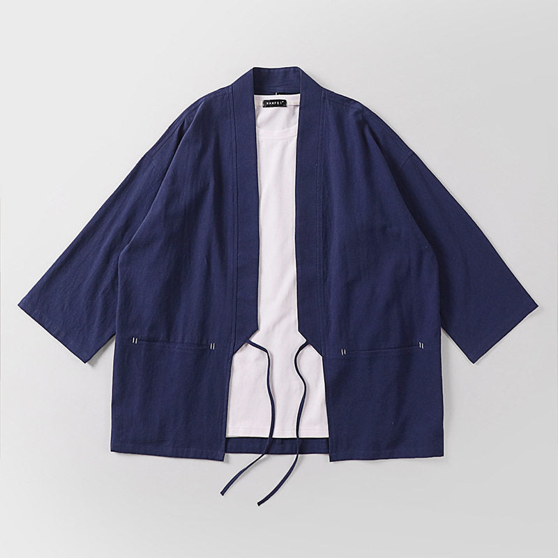 Unisex Kimono-Haori-Jacke mit Bindegürtel und dreiviertelärmeln Drune