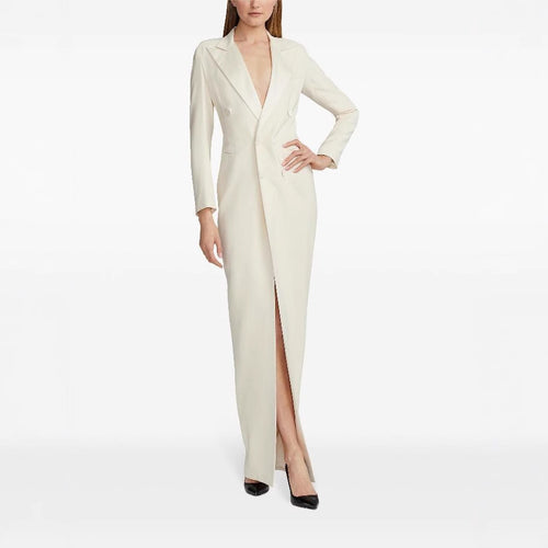 Damen Lange Smokingsakko-Kleid mit tailliertem Schnitt und Beinschlitz Drune