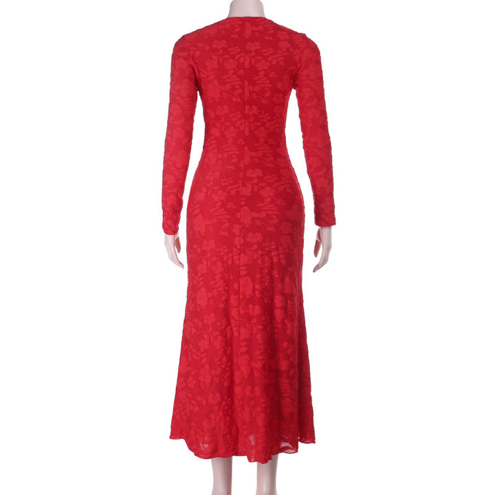Damen elegantes Maxikleid mit modischem Blumenmuster und raffinierten Langarmdetails Drune