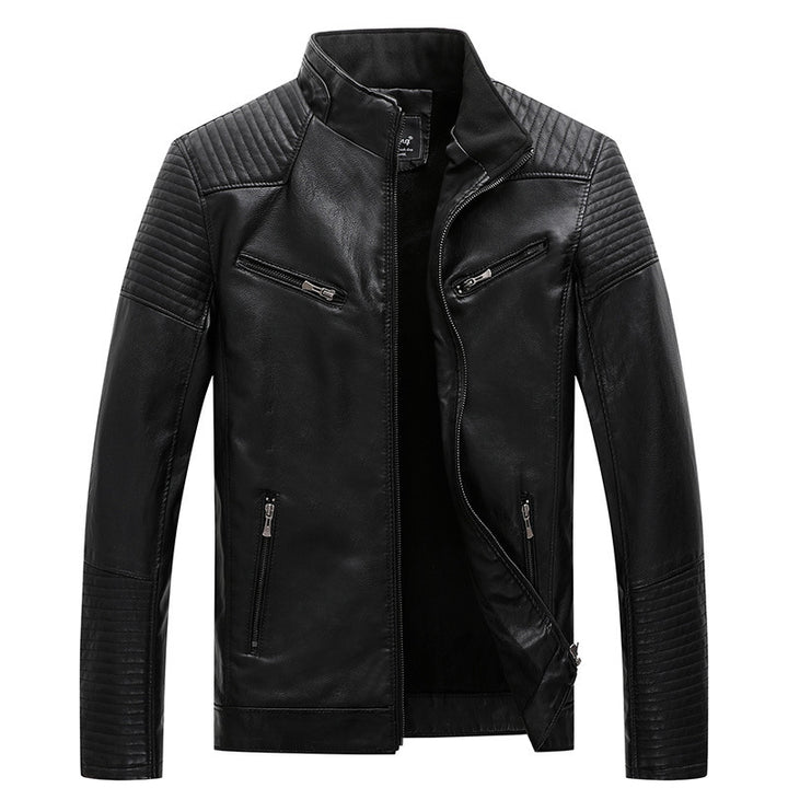 Herren schlanker Kunstleder-Moto-Blouson mit gesteppten Schulter- und Ärmelpaneelen Drune