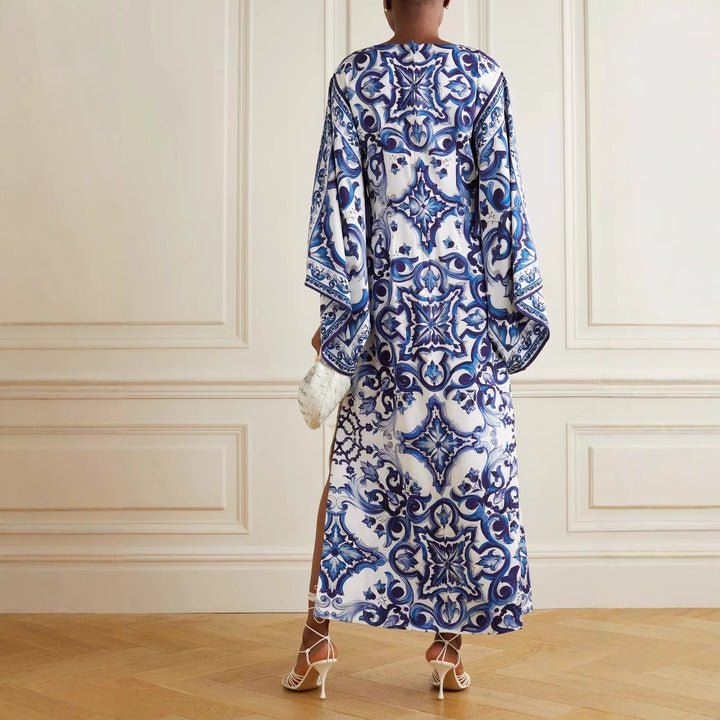 Damen Eleganter Kaftan mit kunstvollem Muster und seitlichen Schlitzen Drune