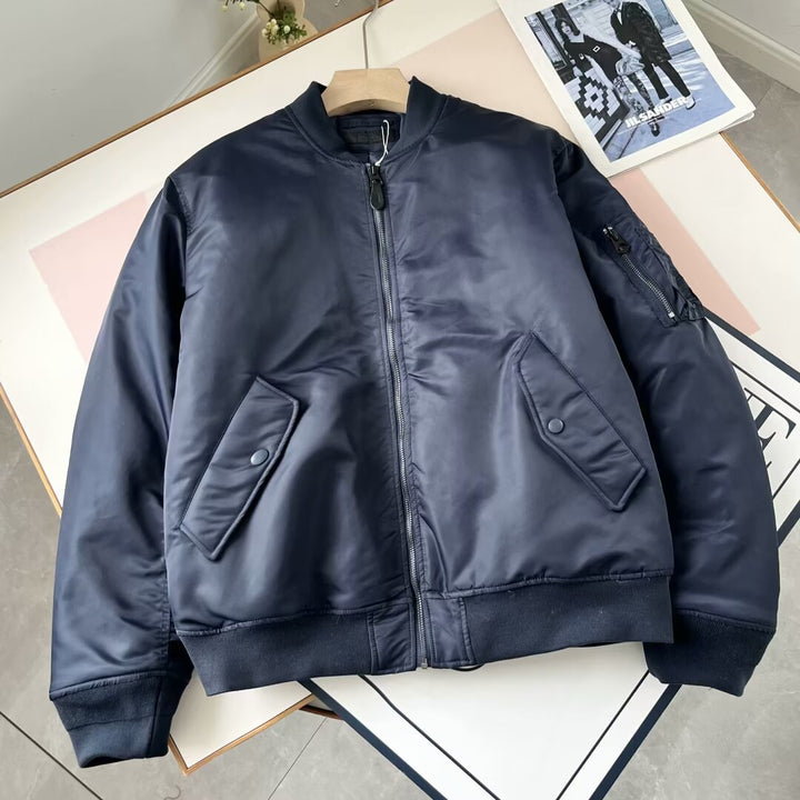 Damen zeitlose Kunstleder-Bomberjacke mit praktischen Taschen Drune