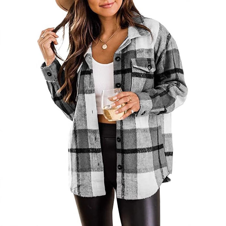 Damen Karierte Overshirt Jacke Drune