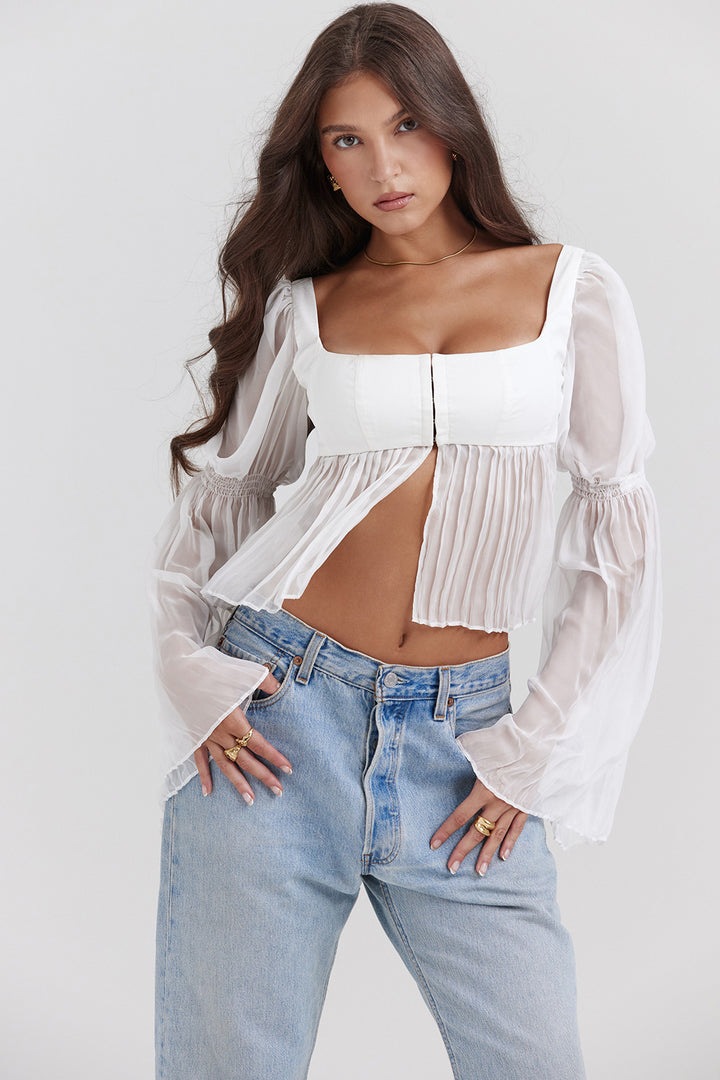 Damen Cropped Bluse mit Puffärmeln Drune