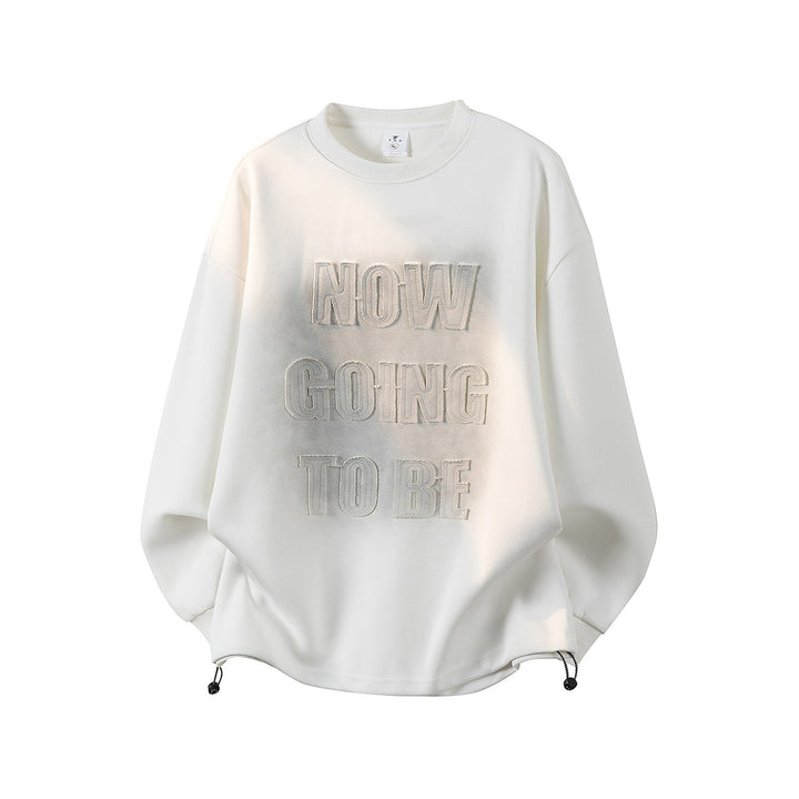 Damen Oversize-Sweatshirt mit gesticktem Schriftzug, abgerundetem Saum & überschnittener Schulter Drune