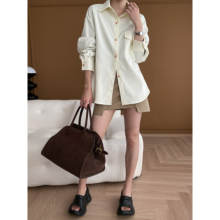 Damen lässige Overshirtjacke mit elegantem Schnitt und hochwertigen Details Drune
