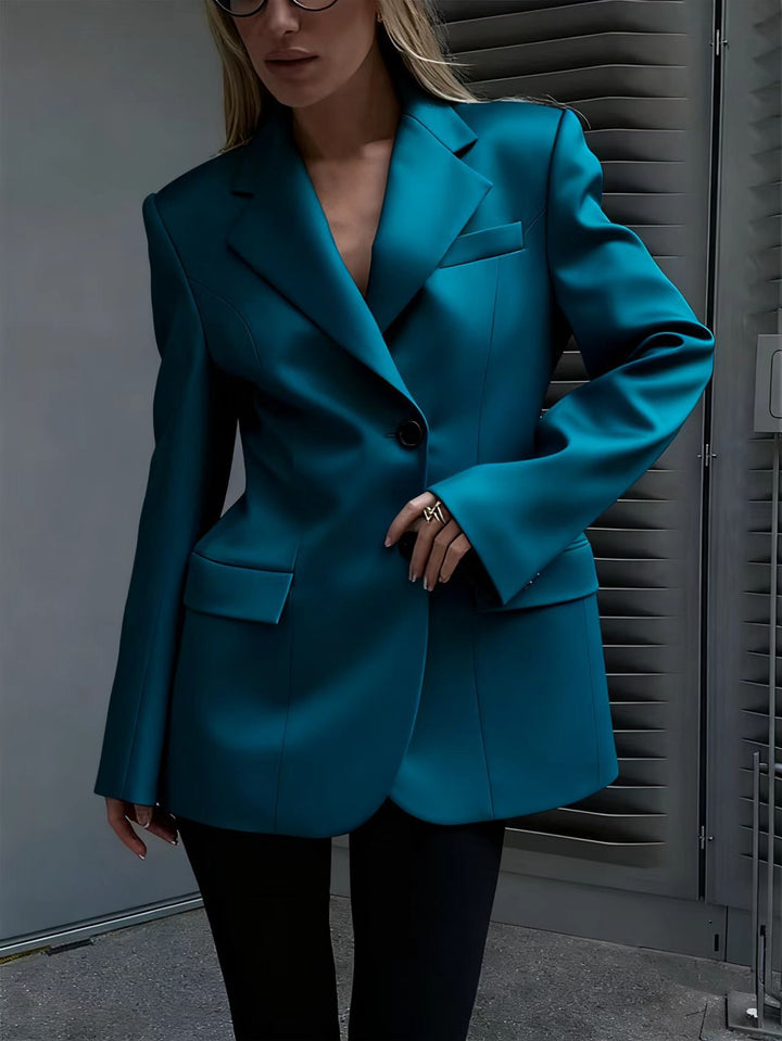 Damen Oversized Longblazer mit betonter Schulterpartie und Pattentaschen Drune
