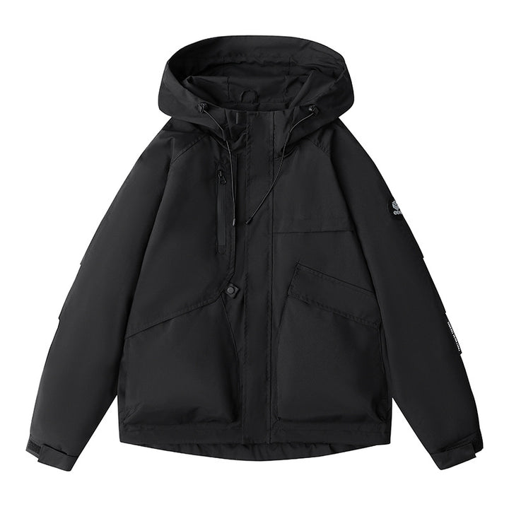 Herren wetterfeste Kapuzen-Fieldjacke mit multifunktionalen Taschen, verstellbarer Kapuze und Kinnschutz Drune