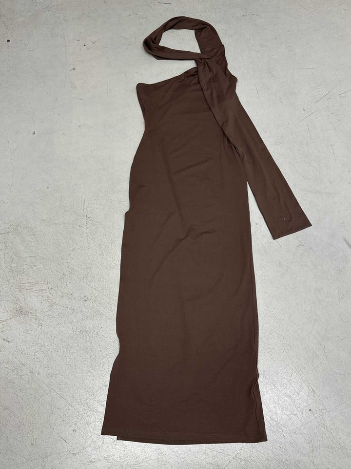Damen langes Wickelkleid mit asymmetrischem Ausschnitt und eleganter Schal-Detail Drune