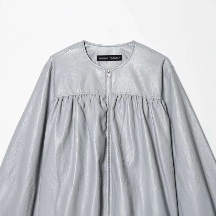 Damen nan kurze glänzende Oversize-Bomberjacke mit geraffter Brustpasse und voluminösen Ballonärmeln Drune