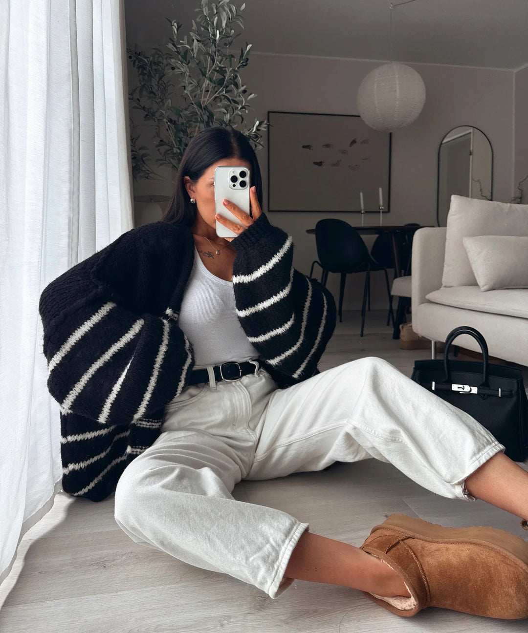 Damen Oversize Strickjacke mit gestreiftem Design und voluminösen Ärmeln Drune