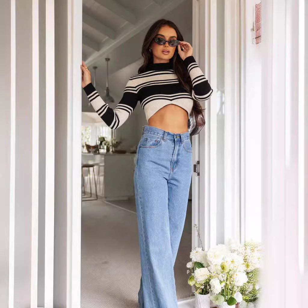 Damen Weit geschnittene Jeans mit hohem Bund und fransigem Saum Drune