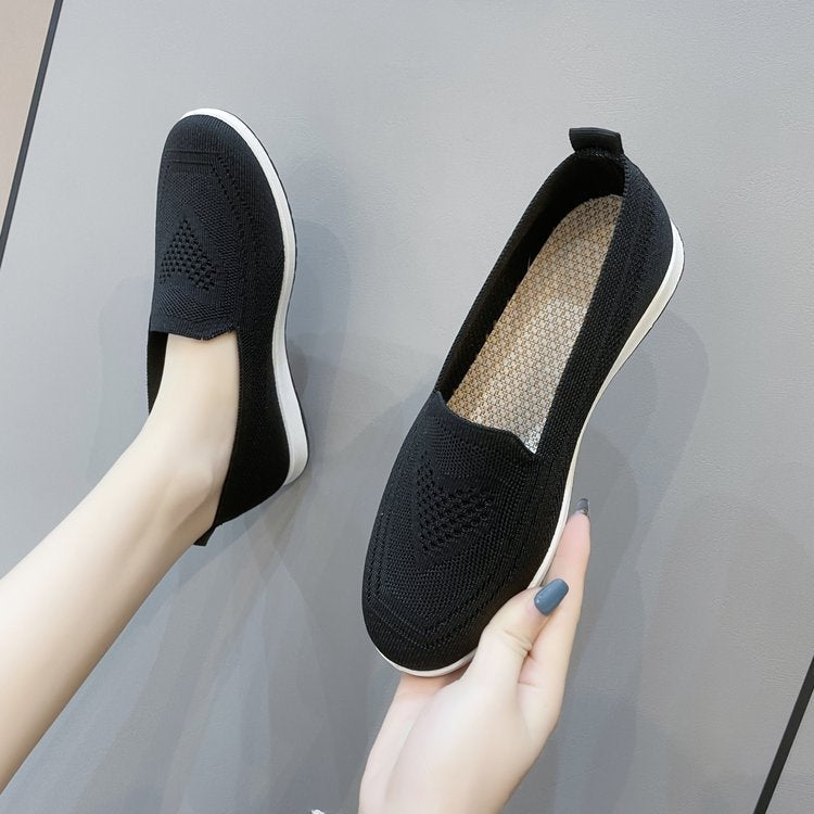 Damen bequeme Slip-On Sneakers mit atmungsaktiver Strick-Oberfläche Drune