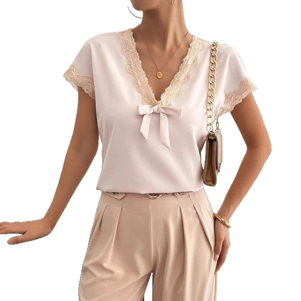 Damen Blusenshirt mit floralem Spitzensaum und satiniertem Finish Drune