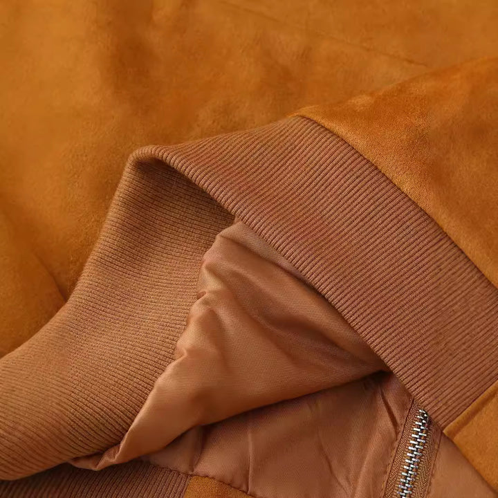 Damen nan kastiger Velours-Bomber mit Brustklappen, verdecktem Reißverschluss und Rippbündchen Drune