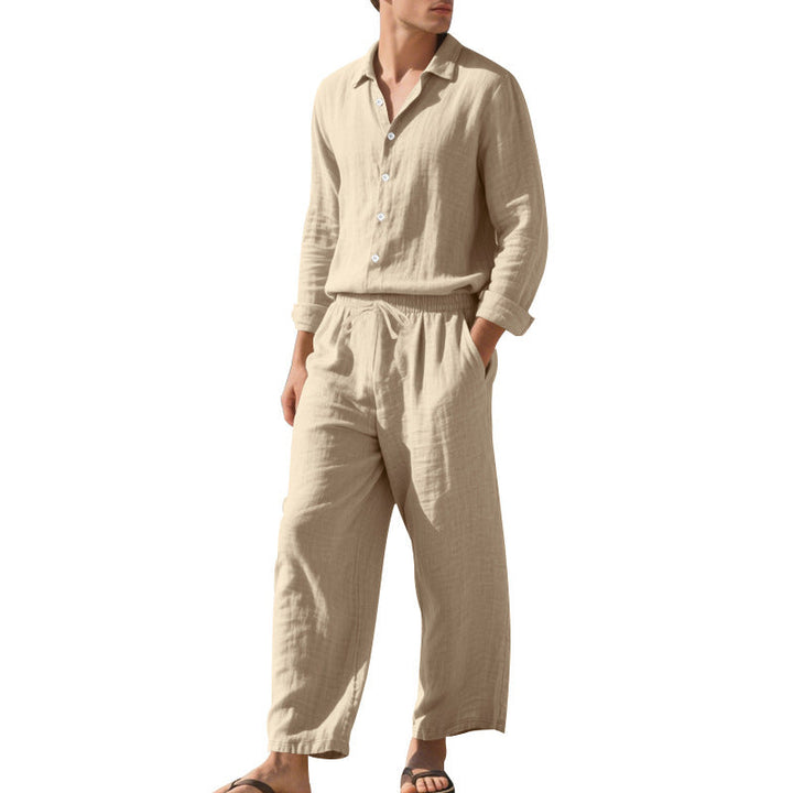 Herren Leinen-Loungeanzug mit elastischem Bund und praktischem Knopfdesign Drune